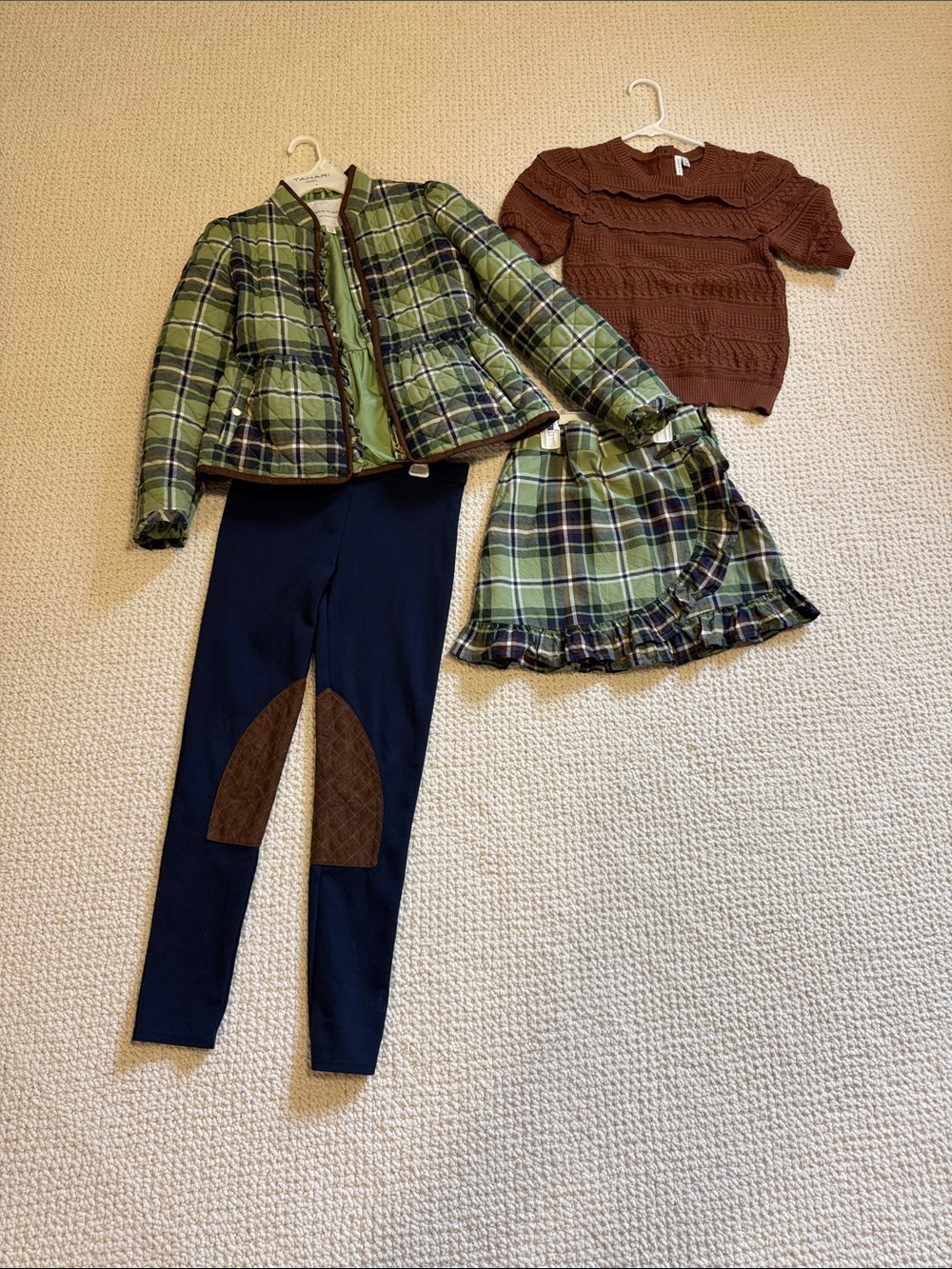 Kids Green Plaid Jacket and Skirt Set with Navy Leggings Janie and Jack